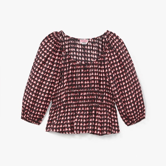 NWOT Kate Spade Fancy Hearts Riviera Silk Blouse Black/Red/Pink Size S